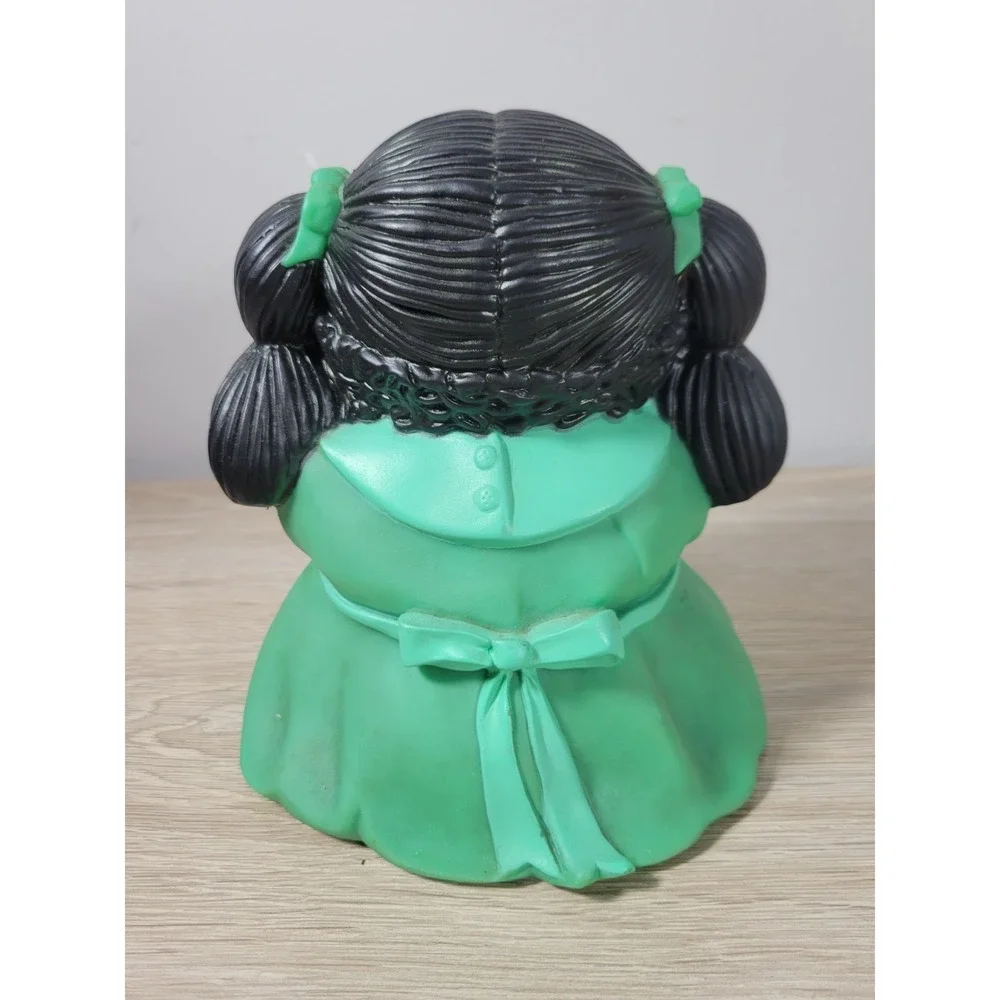 Cabbage Patch Kids Plastic‎ Piggy Coin Bank - Black Hair Green Dress VTG 1983